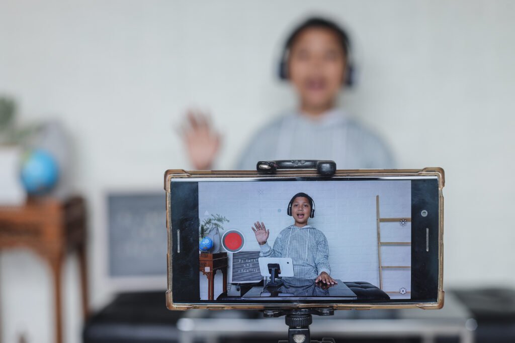 Content creator speaking to camera during a livestream